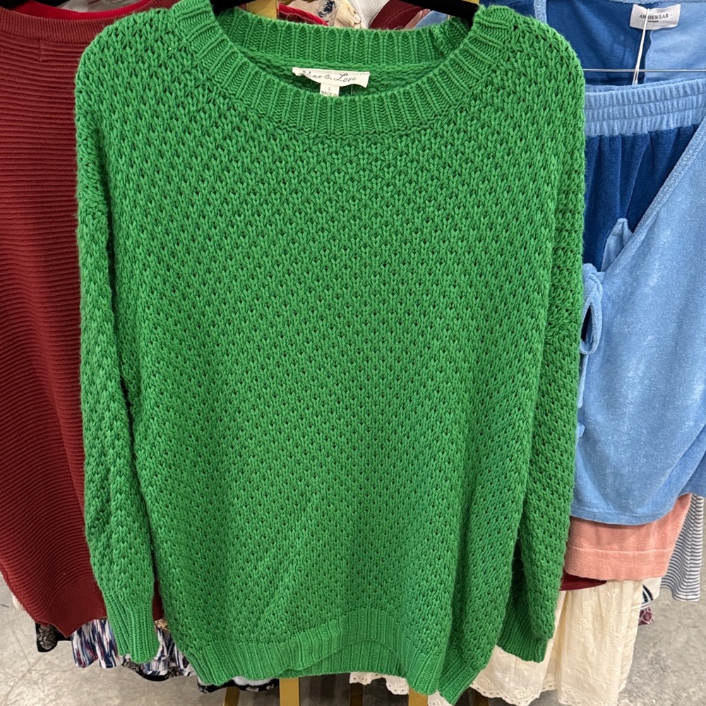 Vine & Love Bright Green Textured Crewneck Sweater